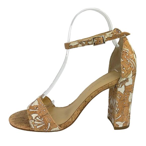 Ivanka Trump Beige Tan Open Toe Ankle Strap Buckle Block High Heels Sandals 9M - Picture 1 of 6